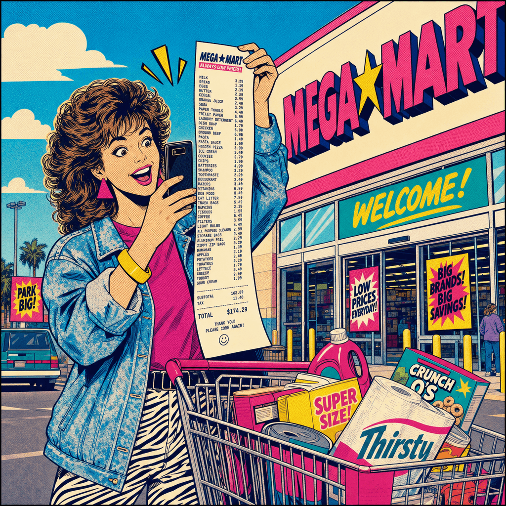 Someone photographing a receipt just outside a big box store